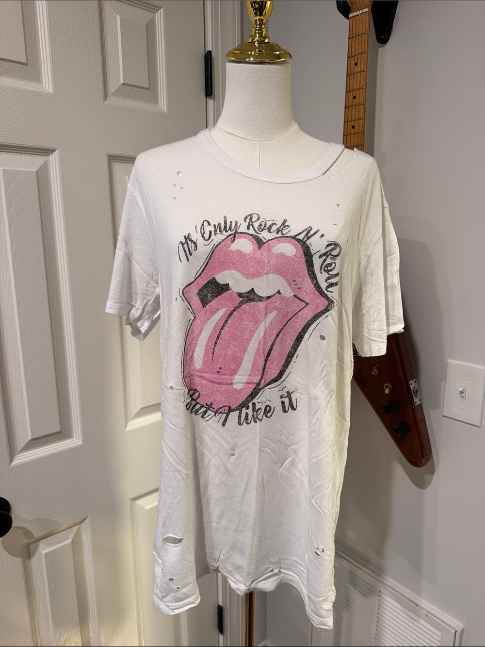 Daydreamer White Tee with Pink Tongue Graphic